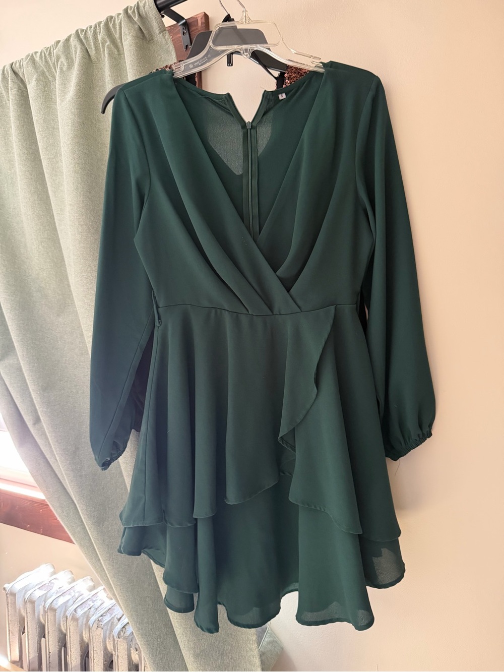 Long Sleeve Forest Green Wrap Mini Dress